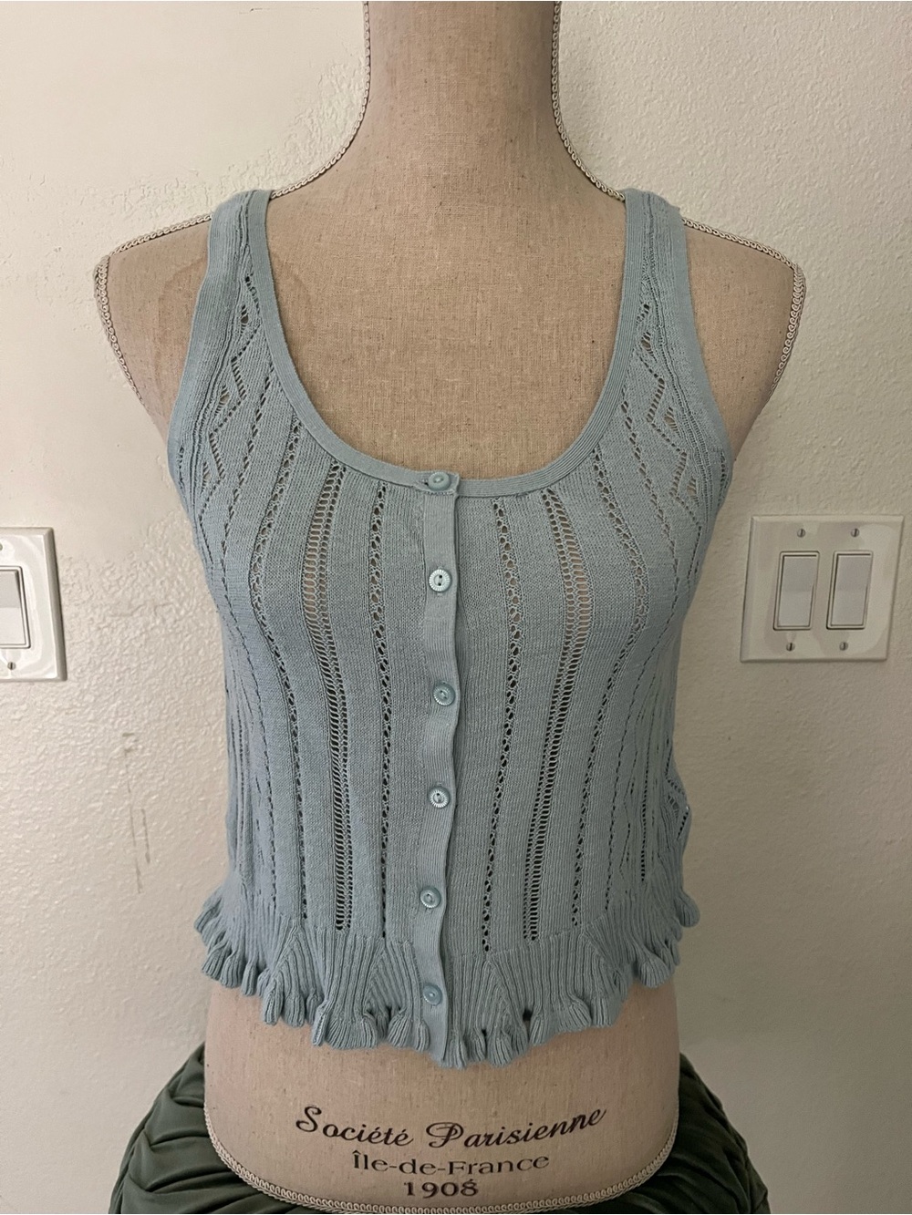 American Eagle Outfitters Light Blue Button-Front Knit Tank
